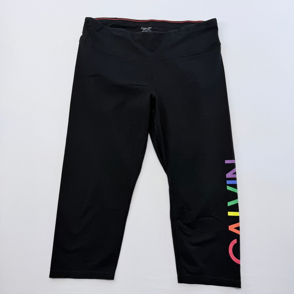 Calvin Klein Performance Womens 2X Black Rainbow Logo Capri Leggings